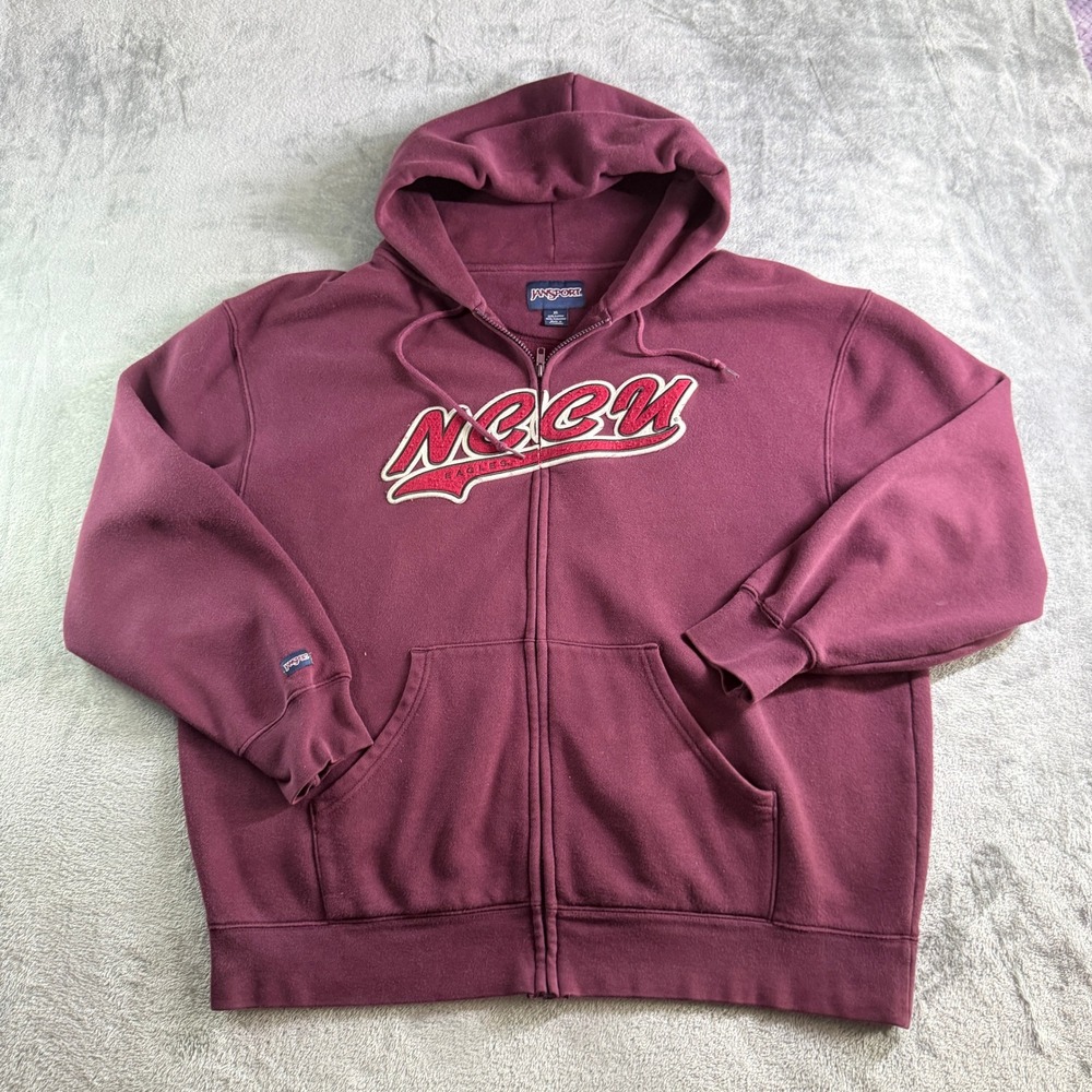 JanSport NCCU Eagles Y2K Full Zip Hoodie Mens XL Maroon